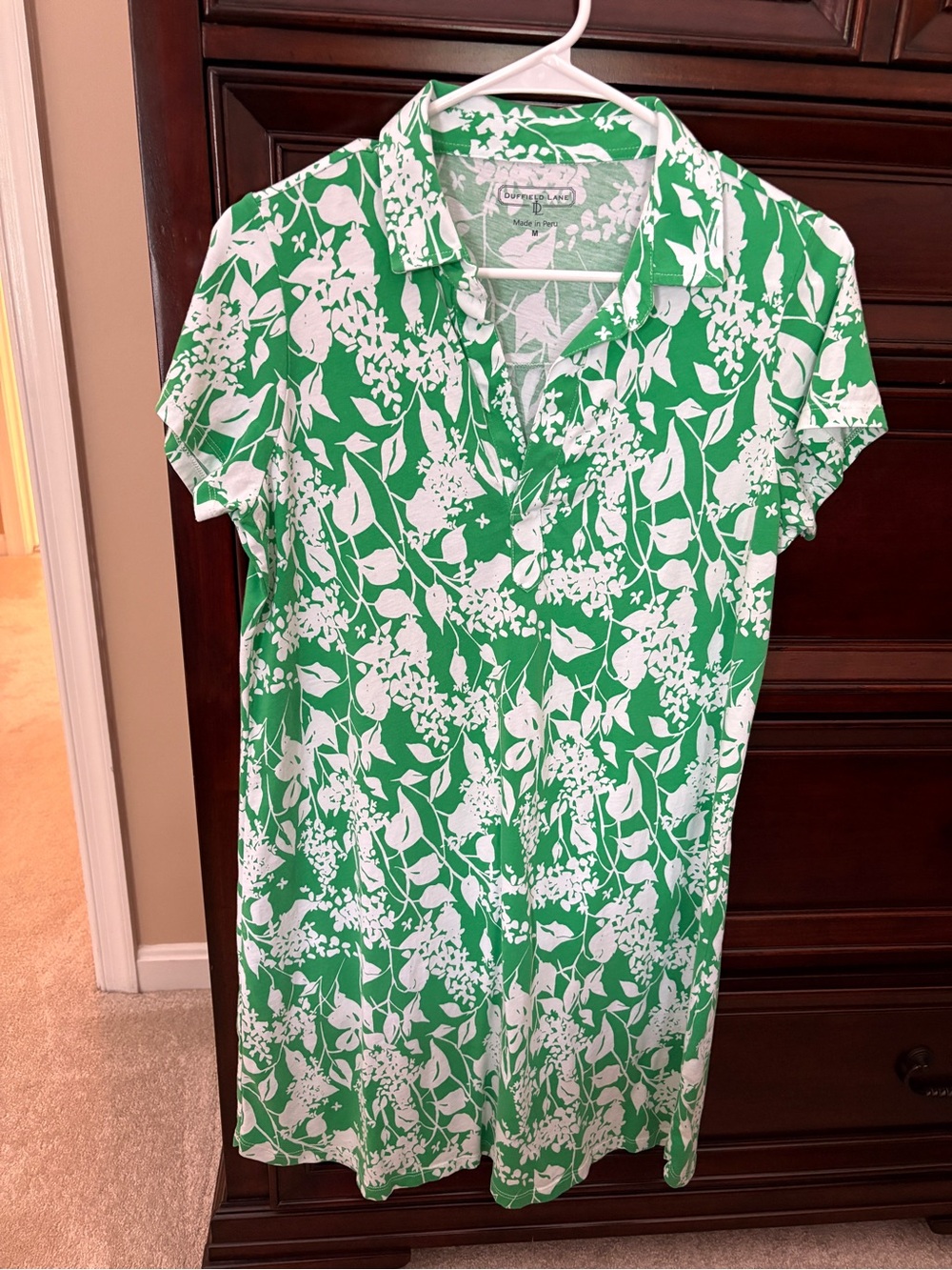 Duffield Lane Green and White Floral Polo Top